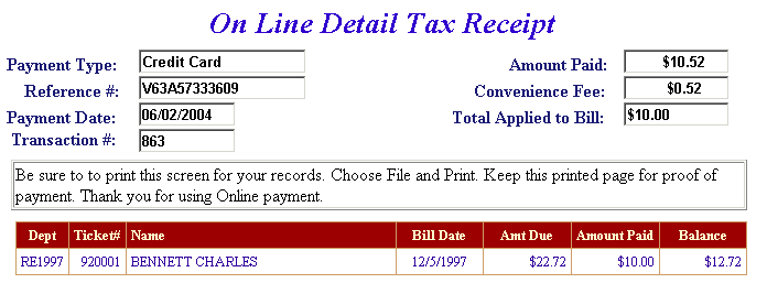 online receipt example