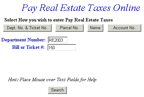 Search by Department/Ticket Number example